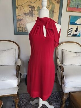 White House Black Market Red One-Shoulder Tie Detail Dress